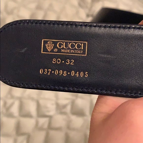 Gucci Accessories - Blue leather Gucci belt with a gold buckle.